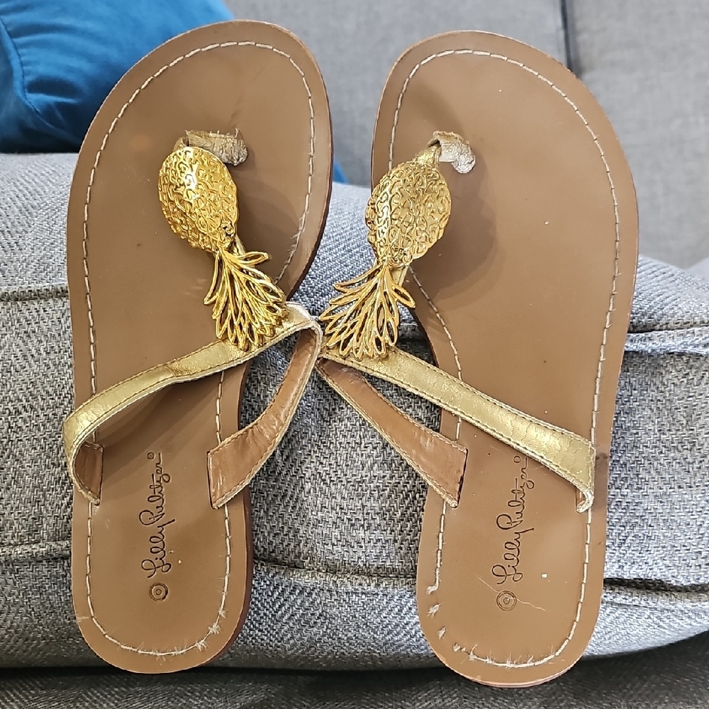 Lilly Pulitzer Gold and Brown Pineapple Sandals